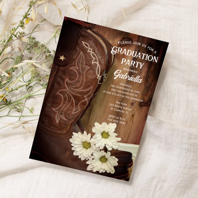 Invitación Bota de vacuno White Daisies Partido de Graduación (Subido por el creador)