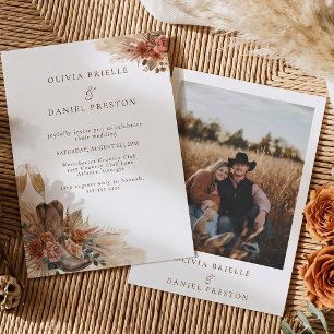 Invitación Bota Vaquera Occidental Rústica Boda Foto Pampas