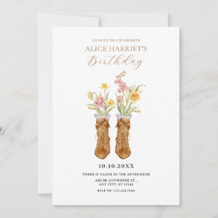 Invitación Bota vintage flor bouquet cumpleaños