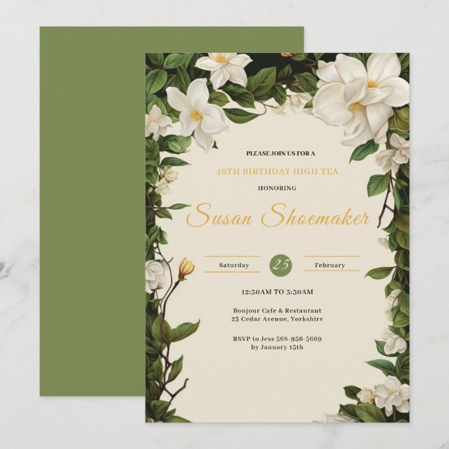 Invitación Botanal Vintage Sage Green (Anverso / Reverso)