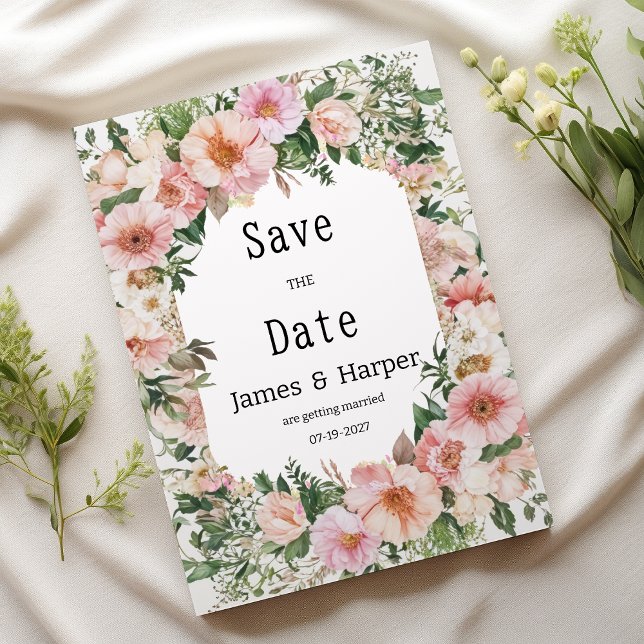 Invitación Botanic pink blossom summer floral Save the Date  (Botanic pink blossom summer floral Save the Date)