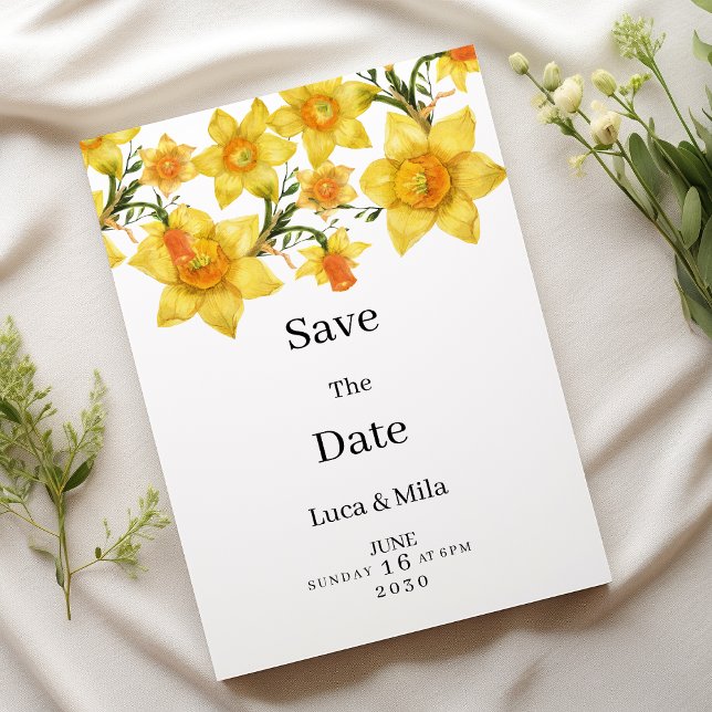 Invitación Botanic Spring Narciso Dorado Flora Save the Date (Botanic Spring Golden Daffodil Flora Save the Date)