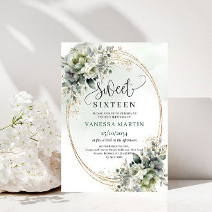 Invitación Botánica Acuarela Sweet 16 Eucalipto