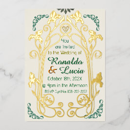 Invitación botánica Art Nouveau Gold Green