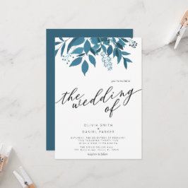 Invitación Botánica azul de la Marina | Script Winter Wedding