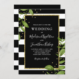 Invitación botánica blanco y negro de la boda de
