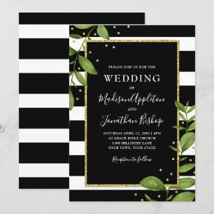 Invitación botánica blanco y negro de la boda de