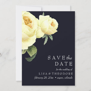 Invitación Botánica Blue Vintage Yellow rose SAVE DATE