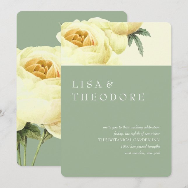 Invitación Botánica | Boda de cosecha amarilla amarilla (Anverso / Reverso)