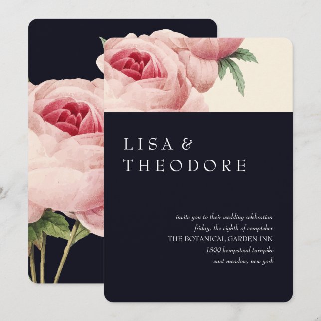 Invitación Botánica | Boda de cosecha azul (Anverso / Reverso)