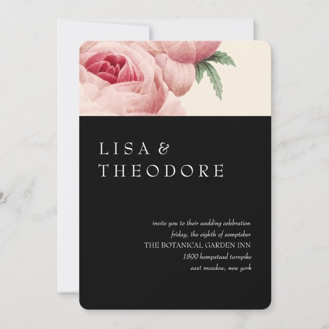 Invitación Botánica | Boda de cosecha negra (Anverso)