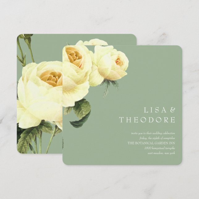 Invitación Botánica | Boda de rosa de color amarillo pálido (Anverso / Reverso)