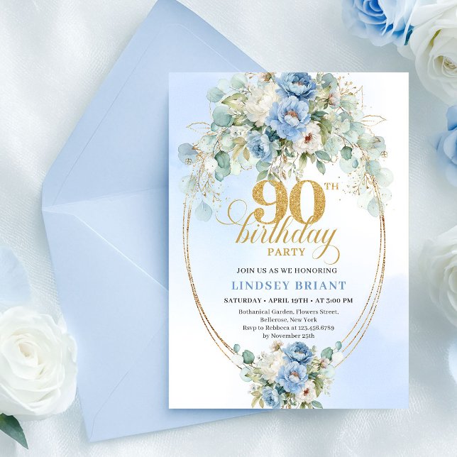 Invitación Botánica Boho Peonías Azules Eucalipto (Botanical Boho Blue Peonies Eucalyptus Invitation)