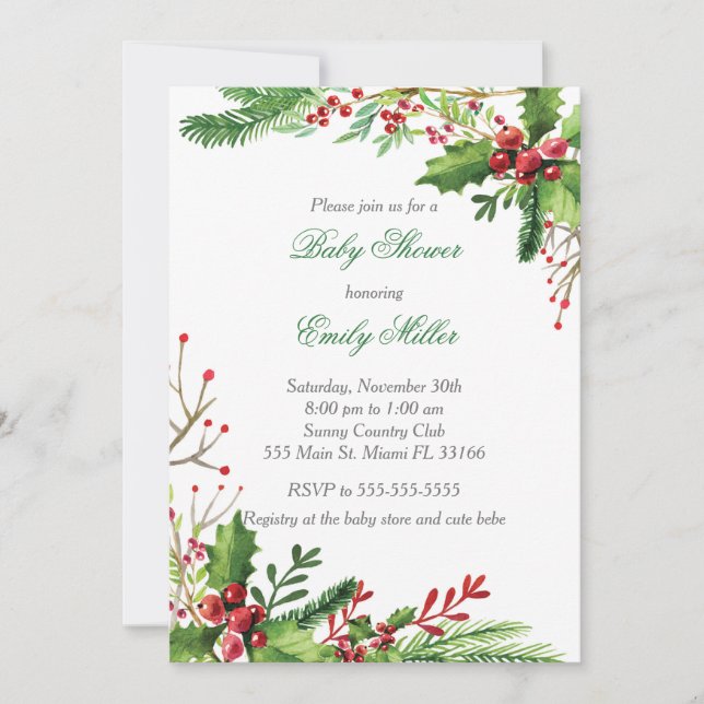 Invitación botánica de Baby Shower del muérdago (Anverso)