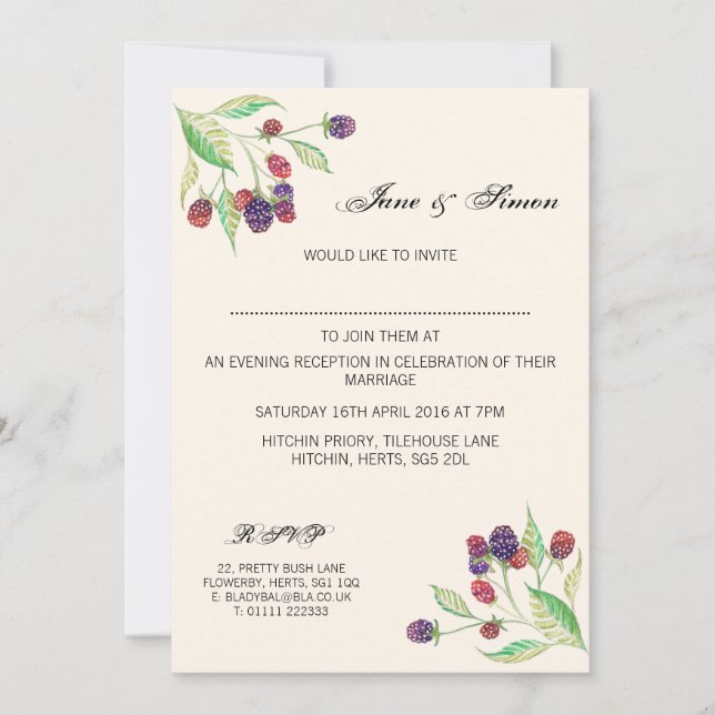 Invitación Botánica de Blackberries de Inglaterra (Anverso)