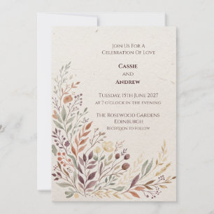 Invitación Botánica de Boda Azul Coral