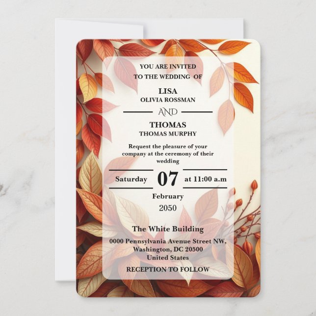 Invitación Botánica de Boda con Oliva Oxidada (Anverso)