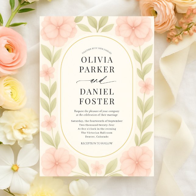 Invitación Botánica de Boda de Hortensia Rosa Flor (Subido por el creador)