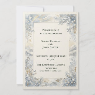 Invitación Botánica de Boda Gris Azul