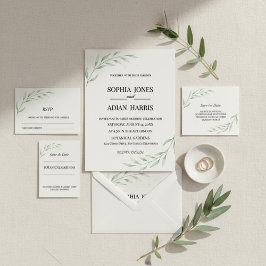 Invitación Botánica de Boda Simple con Verde