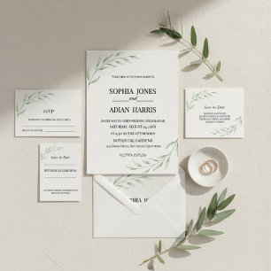 Invitación Botánica de Boda Simple con Verde