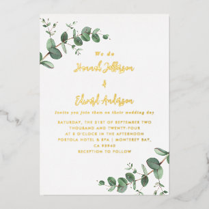 Invitación botánica de Eucalipto verde Boda Reliev