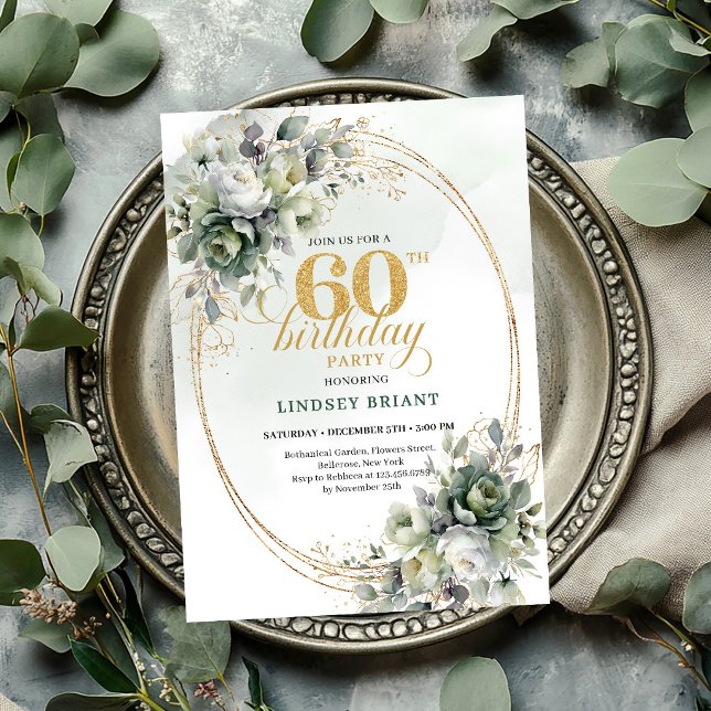 Invitación Botánica de Hoja para Cumpleaños 60 Boh (Bohemian 60th Birthday Botanical Leaf Invite

)