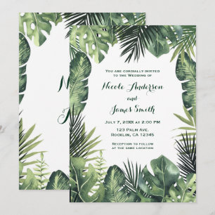 Invitación Botánica de Hojas Verdes Plantas Tropicales Boda