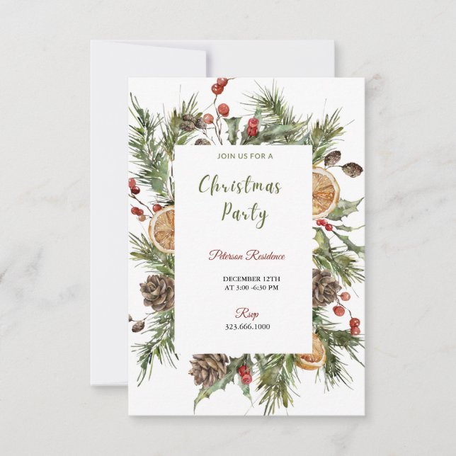 Invitación botánica de invierno Fiesta navidades (Anverso)