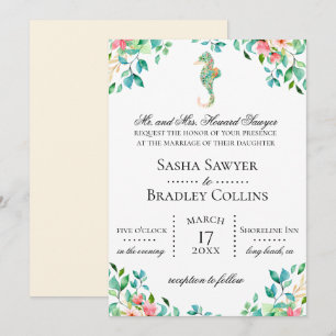 Invitación botánica de la boda del Seahorse