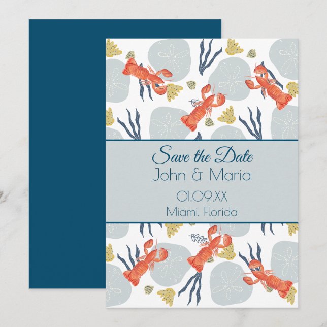 Invitación Botánica de langosta Crustacean Beach Sand Dollars (Anverso / Reverso)