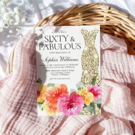 Invitación Botánica de Oro Floral Vestido 60 cumpleaños