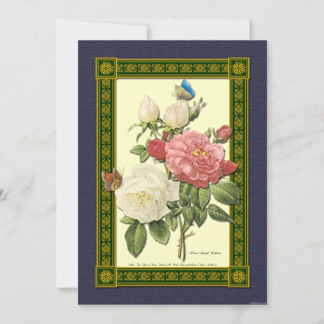 Invitación botánica de Rosas rojos y blancos (Anverso)