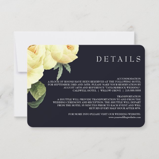 Invitación Botánica | Detalles de la Boda Vintage amarilla (Anverso)