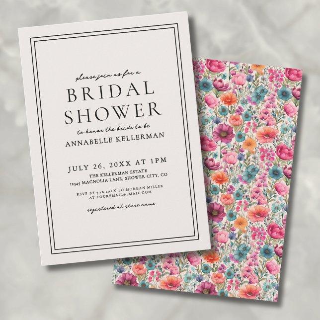 Invitación Botánica Elegante Negrita Flor Salvaje Ducha Brida (Botanical Elegant Bold Wildflower Bridal Shower Invitation)
