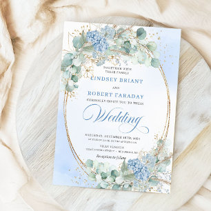 Invitación Botánica Hydrangea Azul Trigo Boda Elegante
