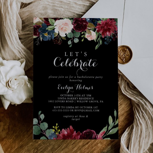 Invitación Botánica negra rústica celebremos a Fiesta (Subido por el creador)