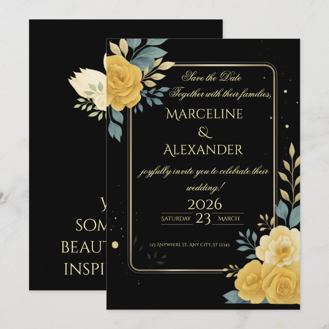 Invitación Botánica Personalizada de Esmeralda y M (Anverso / Reverso)