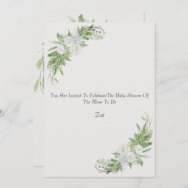 Invitación Botanical And Floral Green Leaves And Flowers Kaar (Anverso / Reverso)