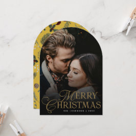 Invitación Botanical Arch Photo Gold Christmas Holiday Card