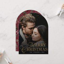 Invitación Botanical Arch Photo Red Christmas Holiday Card