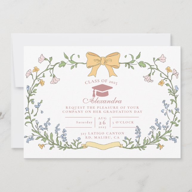 Invitación Botanical Bloom Garden Graduation (Anverso)