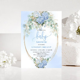 Invitación Botanical Blue Hydrangea Eucalyptus Baby Shower