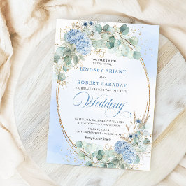 Invitación Botanical Blue Hydrangea Eucalyptus Wedding Invite