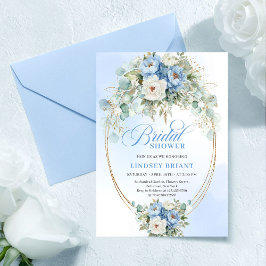 Invitación Botanical Blue Peony Eucalyptus Gold Bridal Shower