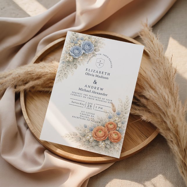 Invitación Botanical Blue Rose Wedding (Subido por el creador)