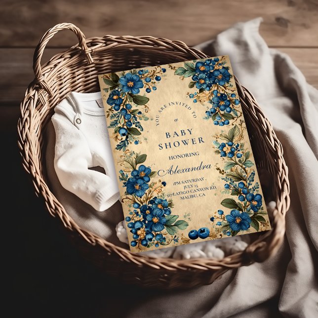 Invitación Botanical Blueberry Floral Baby Shower (Subido por el creador)