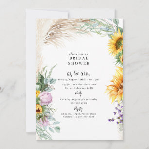 Invitación Botanical Boho Pampas Sunflower Peony BridalShower