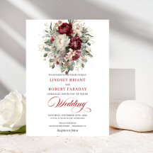 Botanical Burgundy and White Flowers Wedding Invit