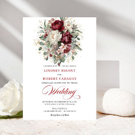 Invitación Botanical Burgundy and White Flowers Wedding Invit